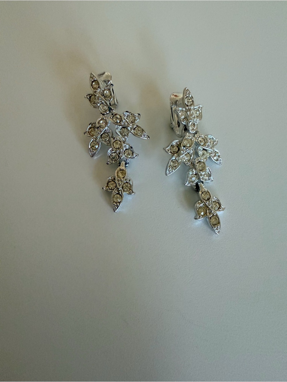 Sarah Coventry Silver-Tone Crystal Floral Drop Earrings